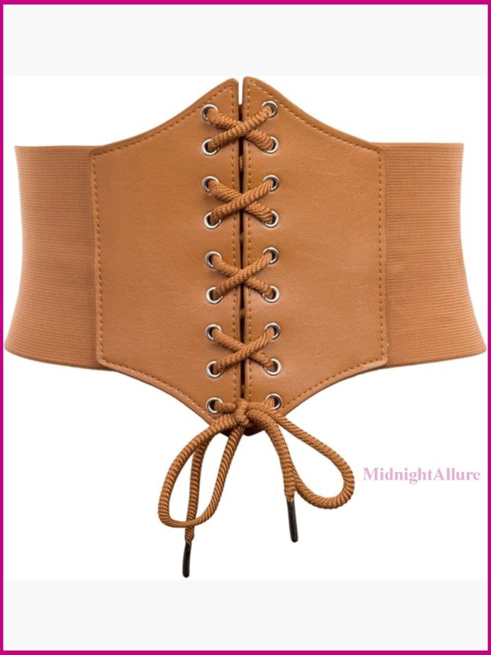 Lace-Up Cinch Corset Belt, Elastic Waist, PU Leather, Adjustable Fit